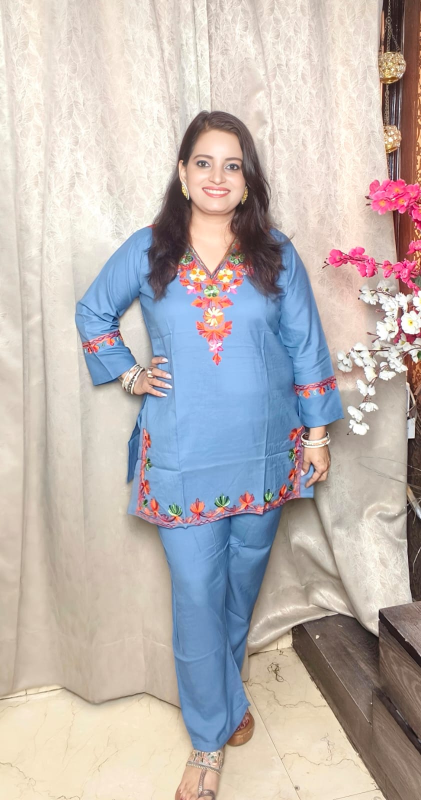 Kashmiri Embroidered Rayon Corset Set